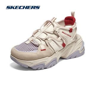 SKECHERS 斯凯奇 夏季女士厚底增高凉鞋透气舒适休闲软底运动鞋119860 自然色/紫色/NTPR 38