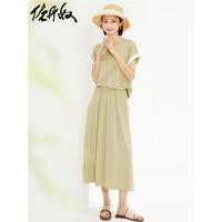 佐丹奴裙子女时尚气质风假两件弹力拼色圆领连衣裙女05464473 49淡橄榄黄 XL