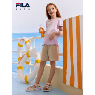 FILA【舒爽棉】斐乐童装儿童裤子2024夏季小童男童透气短裤潮 浅芒卡其-LK 165