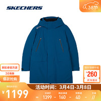 斯凯奇（Skechers）冬季男子梭织中款羽绒外套防泼水保暖舒适百搭 L423M139 水手蓝/00MP M