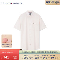 TOMMY HILFIGER 24春季男装麻棉混纺简约小绣标合身短袖衬衫78J8444 米白色YBL XS （：100-120斤）