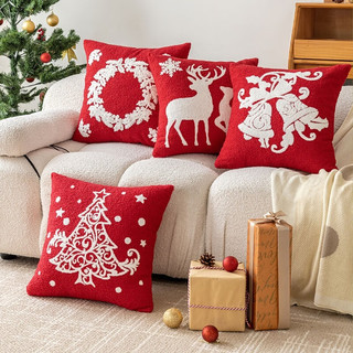 水星家纺圣诞之夜刺绣靠垫 圣诞之夜刺绣靠垫(麋鹿) 45cm×45cm