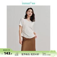 茵曼（INMAN）法式通勤设计感收腰T恤2024夏季女装显瘦U领短袖上衣 米白色 S