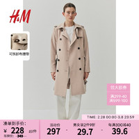H&M女装风衣外套2024春季舒适保暖时尚气质双排扣风衣1037529 米色 170/104A