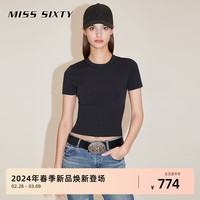 MISS SIXTY 2024春季毛织衫女圆领罗纹短袖套头上衣美式复古风 黑色 S