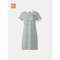 HLA海澜之家短袖POLO裙女24新商务休闲绣花裙子女夏HNTQW2W300A 墨绿条纹A0  160/84A M100-115斤