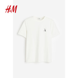 H&M男装2024春季圆领休闲短袖COOLMAX标准版型T恤1216501 海军蓝/法国 175/100A