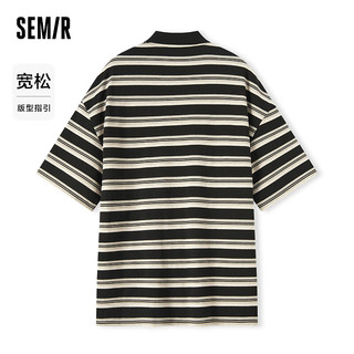 森马（Semir）POLO衫男2024夏季宽松短袖上衣时尚经典条纹衣服商务通勤 黑色调00399 180/96A/XL