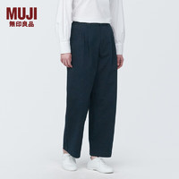 无印良品 MUJI 女式 横竖弹力丝光斜纹 抽褶宽版裤 裤子早春BE1SAA4S 藏青色 XL (165/74A)
