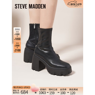 史蒂夫·马登 STEVE MADDEN /思美登秋冬粗高跟侧拉链时装短靴女 OVATION 黑色 40