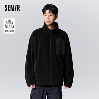 森马（Semir）外套男抗静电摇粒绒夹克舒适户外风上衣109723108204 黑色90001 XS