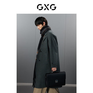GXG男装  格纹领子拼接双面呢长款大衣外套23年冬季 格纹 165/S