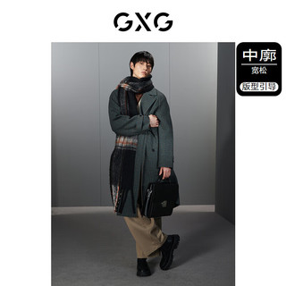 GXG男装  格纹领子拼接双面呢长款大衣外套23年冬季 格纹 180/XL
