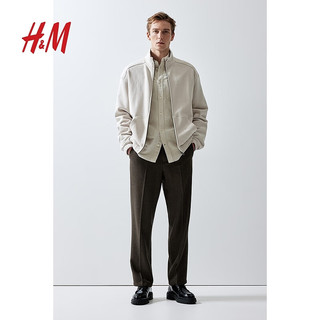 H&M 男士夹克拉链外套1206044 浅米灰色 170/92A