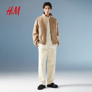 H&M【新年系列】男装夹克2024春季宽松保暖立领外套1201373 米色 165/84A