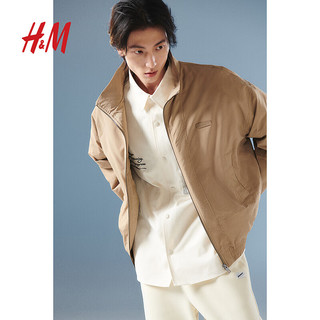 H&M【新年系列】男装夹克2024春季宽松保暖立领外套1201373 米色 175/100A