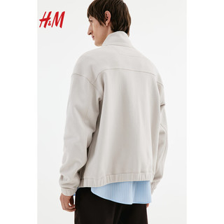 H&M冬季男士休闲版型拉链外套1206044 浅米灰色 180/124A