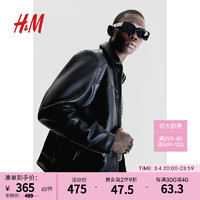H&M男装夹克2024年春季时尚机车简约帅气涂层长袖外套1200540 黑色 180/116A