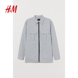 H&M 男装浅灰格雷系长袖拉链上衣外套0913415 浅灰色 180/124A