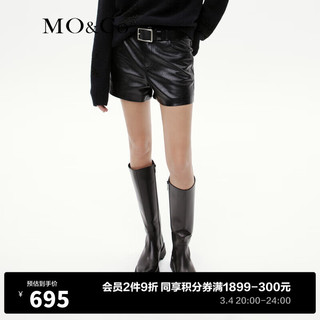 MO&Co.2023冬质感纹理素皮摇滚黑色高腰短裤休闲裤MBC4SOT003 黑色 L/170