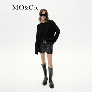 MO&Co.2023冬质感纹理素皮摇滚黑色高腰短裤休闲裤MBC4SOT003 黑色 XS/155
