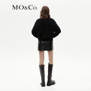 MO&Co.2023冬质感纹理素皮摇滚黑色高腰短裤休闲裤MBC4SOT003 黑色 XS/155