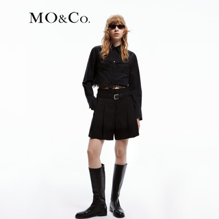 MO&Co.2024春含羊毛中低腰宽松A字压褶短裤附腰带MBD1SOTT06 黑色 M/165
