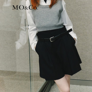 MO&Co.2024春含羊毛中低腰宽松A字压褶短裤附腰带MBD1SOTT06 黑色 M/165