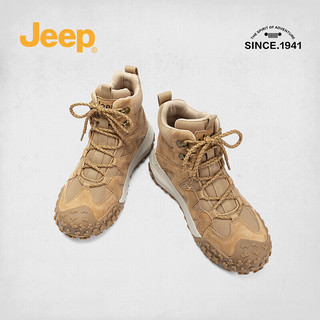 Jeep吉普户外沙漠靴女登山靴缓震越野鞋女厚底运动徒步鞋 沙色 35 