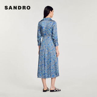 SANDRO2024早春女装法式优雅衬衫领拼接高腰连衣裙SFPRO03712 D251/蓝色 34