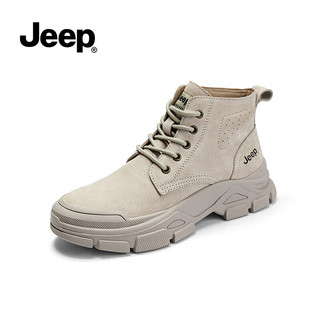 Jeep吉普马丁靴女秋季款复古英伦风户外登山工装靴 浅灰色 38 