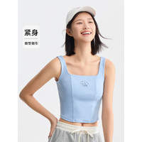 森马（Semir）罗小黑背心女短款方领印花可爱2024夏季紧身鱼骨上衣辣妹 粉蓝80015 155/80A/S