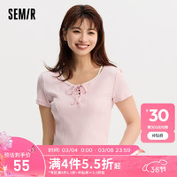 森马（Semir）短袖T恤女短款假两件温柔优雅2024夏新款紧身绑带衣服芭蕾风