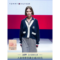 TOMMY HILFIGER24春季女装珠地网眼通勤满印直筒合身POLO连衣裙41783 黑白刺绣0G1 XL