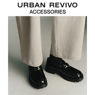 URBAN REVIVO2024春季男潮牌设计感圆头厚底单鞋UAMS40002 黑色 41