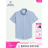 布克兄弟（BrooksBrothers）男士24早春扣结领格纹免烫衬衫 4003-蓝色 S