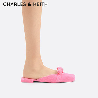 CHARLES&KEITH24春季绒布蝴蝶结包头平底拖鞋女CK1-70920141 粉红色Pink 39