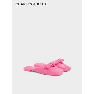 CHARLES&KEITH24春季绒布蝴蝶结包头平底拖鞋女CK1-70920141 粉红色Pink 41