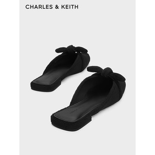 CHARLES&KEITH24春季绒布蝴蝶结包头平底拖鞋女CK1-70920141 BLACK TEXTURED黑色纹理 40