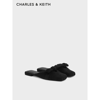 CHARLES&KEITH24春季绒布蝴蝶结包头平底拖鞋女CK1-70920141 BLACK TEXTURED黑色纹理 37