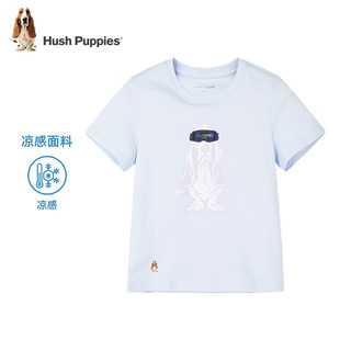 暇步士（Hush Puppies）童装男女童短袖夏装大童儿童短袖圆领衫时尚休闲印花舒适 冰晶蓝 140cm