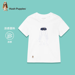 暇步士（Hush Puppies）童装男女童短袖夏装大童儿童短袖圆领衫时尚休闲印花舒适 冰晶蓝 140cm