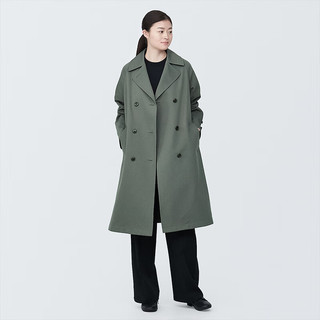 无印良品（MUJI）女式 不易沾水 双排扣大衣 外套女款 风衣 BDE33C4S 烟熏绿色 XL 165/92A