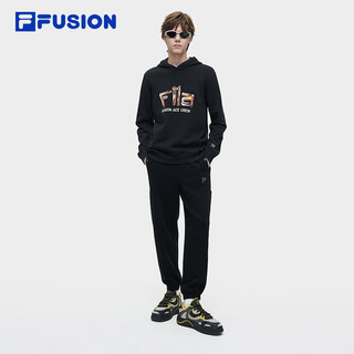 FILA FUSION斐乐潮牌男子针织连帽上衣2024春季时尚休闲卫衣 正黑色-BK 180/100A/XL