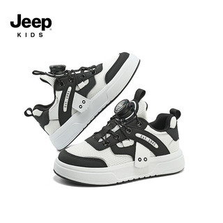 Jeep童鞋男童单双网面运动鞋轻便板鞋2024春季儿童女童小白鞋 黑色/双网 36码 鞋内长约23.3cm