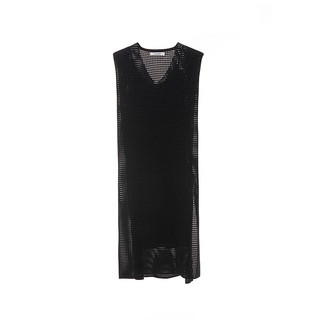 朗姿无袖小黑裙气质高级感直筒显瘦女2024夏新款设计感针织连衣裙 黑色 XL