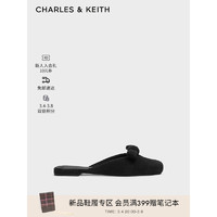 CHARLES&KEITH24春季绒布蝴蝶结包头平底拖鞋女CK1-70920141 BLACK TEXTURED黑色纹理 36