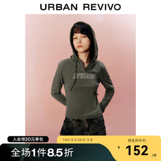 URBAN REVIVO UR2024春季女装美式休闲风字母印花修身连帽T恤UWV440014 橄榄绿 XS