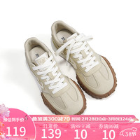 飞跃女鞋运动鞋2024春季鞋子女复古百搭休闲鞋厚底潮流跑步鞋 卡其色 39