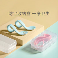 婧麒（JOYNCLEON）宝宝学吃饭训练勺子弯头学食叉勺婴儿辅食勺儿童练习自主进食餐具 蓝色+收纳盒 3*9CM